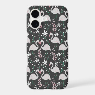 Flamingo seamless pattern white on dark background