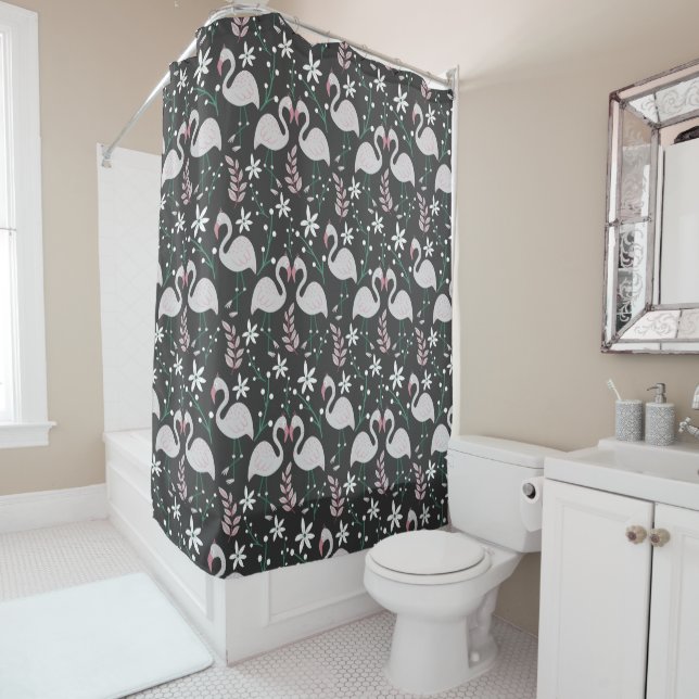 Flamingo seamless pattern white on dark background (In Situ)