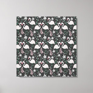 Flamingo seamless pattern white on dark background canvas print