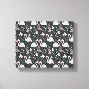 Flamingo seamless pattern white on dark background canvas print