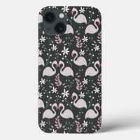 Flamingo seamless pattern white on dark background
