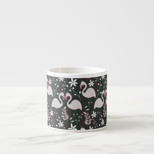 Flamingo seamless pattern white on dark background espresso cup (Front)
