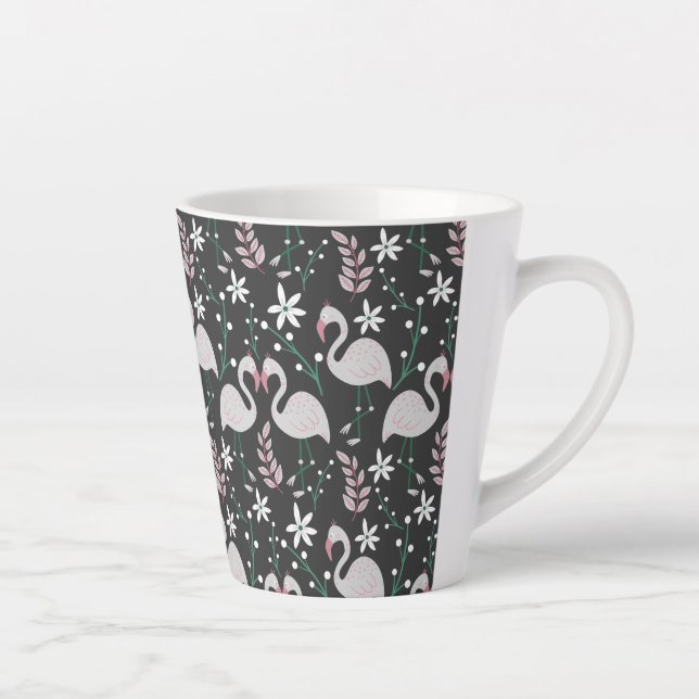 Flamingo seamless pattern white on dark background latte mug (Right)