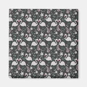 Flamingo seamless pattern white on dark background magnet