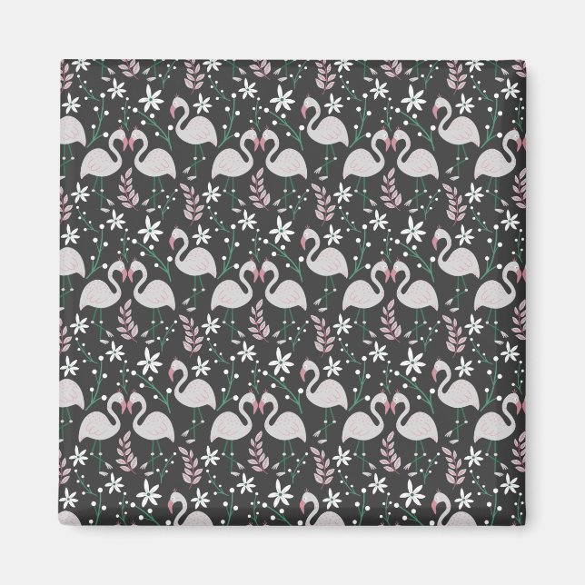 Flamingo seamless pattern white on dark background magnet (Front)