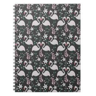 Flamingo seamless pattern white on dark background notebook