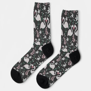 Flamingo seamless pattern white on dark background socks