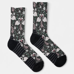 Flamingo seamless pattern white on dark background socks