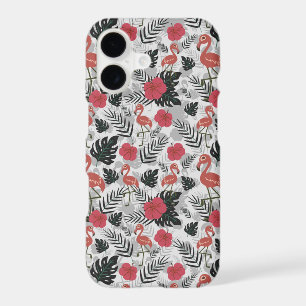 Flamingo seamless pattern with floral background