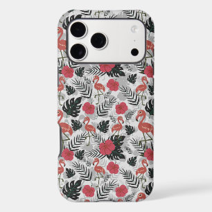 Flamingo seamless pattern with floral background