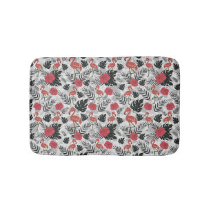 Flamingo seamless pattern with floral background bath mat