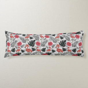 Flamingo seamless pattern with floral background body pillow