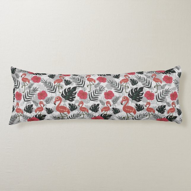 Flamingo seamless pattern with floral background body pillow (Front)