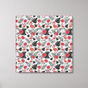Flamingo seamless pattern with floral background canvas print