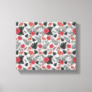 Flamingo seamless pattern with floral background canvas print