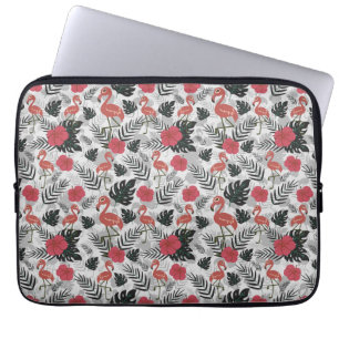 Flamingo seamless pattern with floral background laptop sleeve