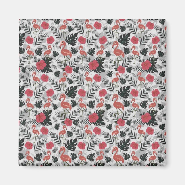 Flamingo seamless pattern with floral background magnet (Front)