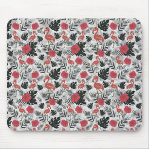 Flamingo seamless pattern with floral background mouse pad