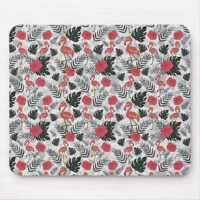 Flamingo seamless pattern with floral background mouse pad (Front)