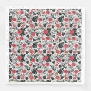 Flamingo seamless pattern with floral background napkin