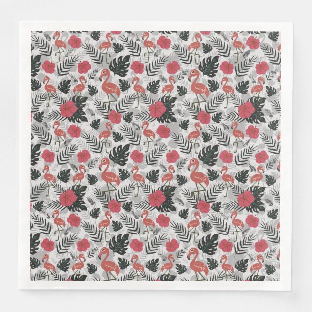 Flamingo seamless pattern with floral background napkin (Front)