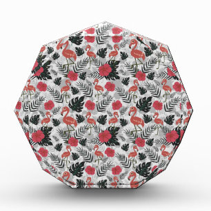 Flamingo seamless pattern with floral background photo block