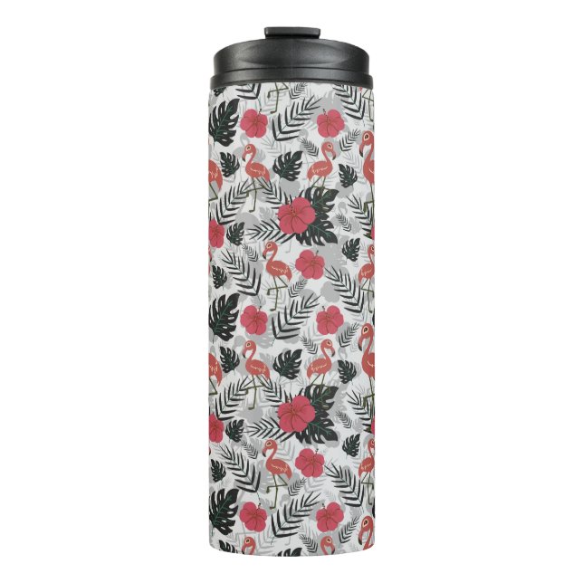Flamingo seamless pattern with floral background thermal tumbler (Front)