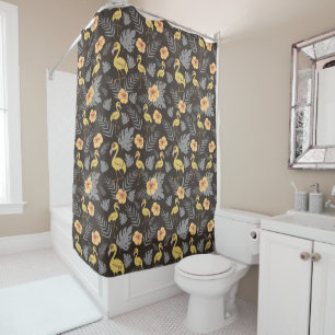 Flamingo seamless pattern with flowers and leaves