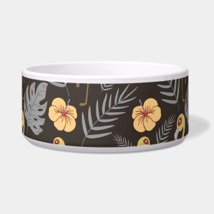 Flamingo seamless pattern with flowers and leaves