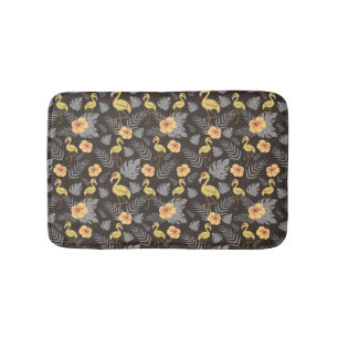 Flamingo seamless pattern with flowers and leaves bath mat