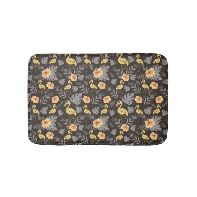 Flamingo seamless pattern with flowers and leaves bath mat (Front)