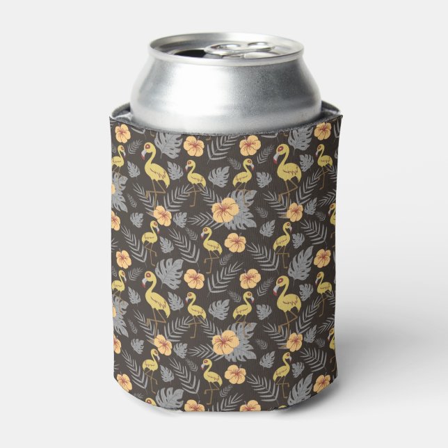 Flamingo seamless pattern with flowers and leaves can cooler (Can Front)