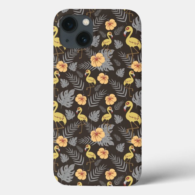 Flamingo seamless pattern with flowers and leaves Case-Mate iPhone case (Back)