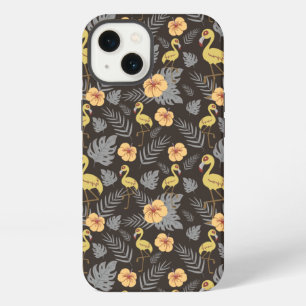Flamingo seamless pattern with flowers and leaves iPhone 13 case