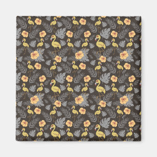 Flamingo seamless pattern with flowers and leaves magnet