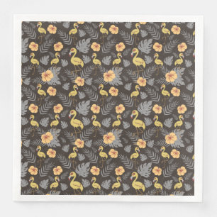 Flamingo seamless pattern with flowers and leaves napkin