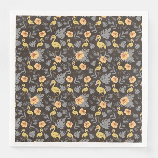 Flamingo seamless pattern with flowers and leaves napkin (Front)