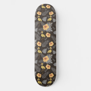 Flamingo seamless pattern with flowers and leaves skateboard