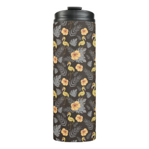 Flamingo seamless pattern with flowers and leaves thermal tumbler