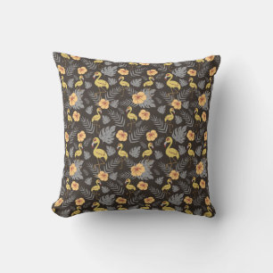 Flamingo seamless pattern with flowers and leaves throw pillow