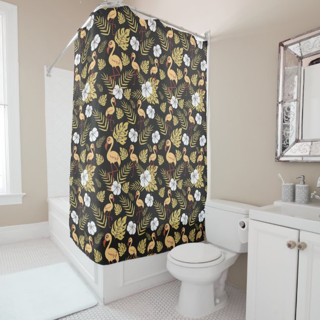 Flamingo seamless pattern yellow and white flowers (In Situ)