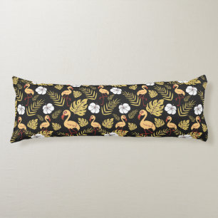 Flamingo seamless pattern yellow and white flowers body pillow