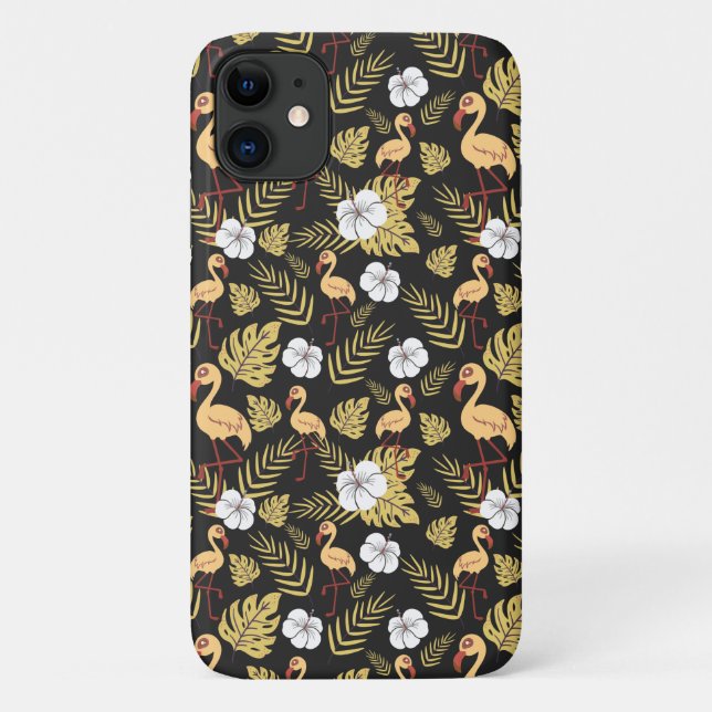 Flamingo seamless pattern yellow and white flowers Case-Mate iPhone case (Back)