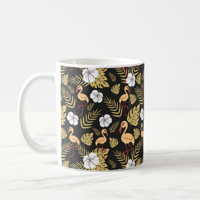 Flamingo seamless pattern yellow and white flowers coffee mug (Left)