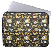 Flamingo seamless pattern yellow and white flowers