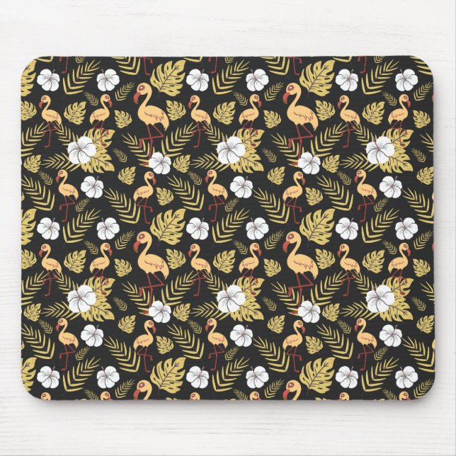 Flamingo seamless pattern yellow and white flowers mouse pad (Front)