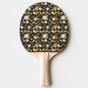 Flamingo seamless pattern yellow and white flowers ping pong paddle