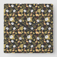 Flamingo seamless pattern yellow and white flowers
