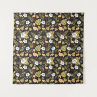 Flamingo seamless pattern yellow and white flowers