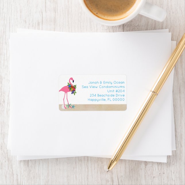 Flamingo Seaside Living Holiday Label (Insitu)